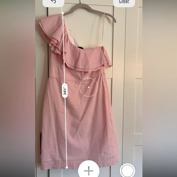 J. Crew, pink and white striped, one shoulder, seersucker dress, size 6 - Picture 8 of 8